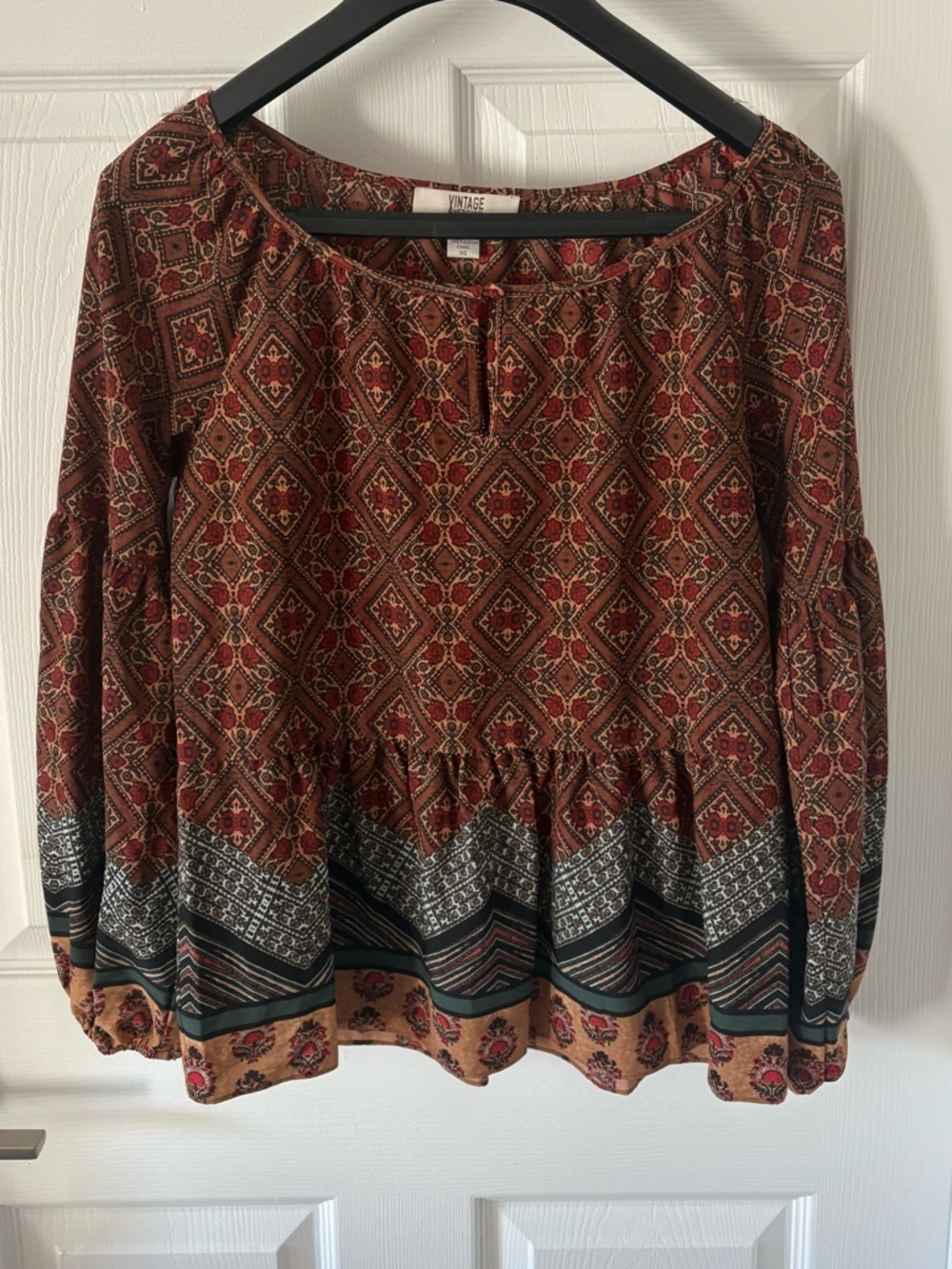 Vintage America Blues River Boho Peasant Top Size XS